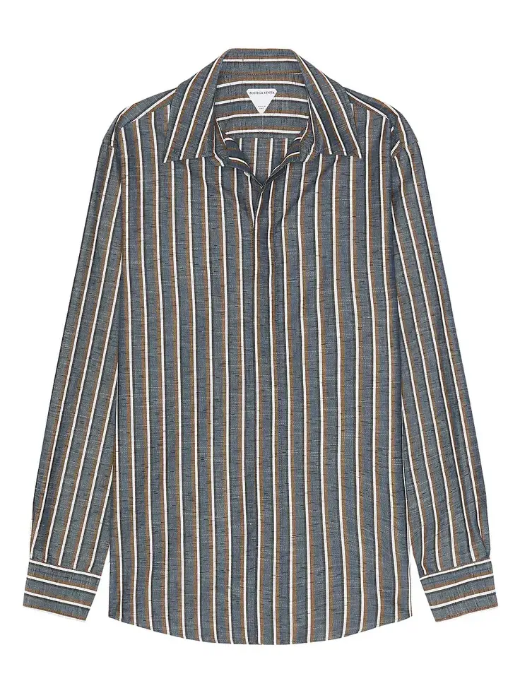 Bold Botton Linen Stripe Shirt