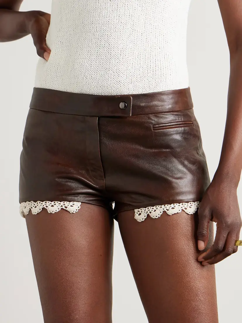 Magda Butrym Cotton Lace-trimmed Leather Shorts | Thumbnail 3 Magda Butrym Cotton Lace-trimmed Leather Shorts | Thumbnail 3