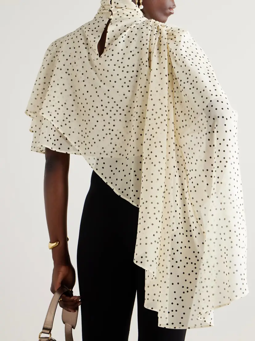 Magda Butrym Asymmetric Draped Polka-dot Silk-blend Chiffon Blouse | Thumbnail 3 Magda Butrym Asymmetric Draped Polka-dot Silk-blend Chiffon Blouse | Thumbnail 3