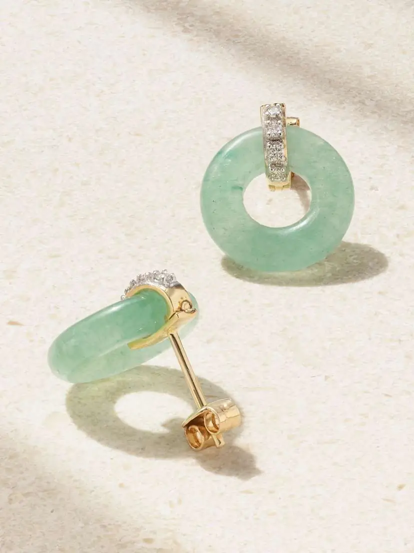 Mateo Donut 14-karat Yellow And White Gold, Jade And Diamond Earrings | Thumbnail 3 Mateo Donut 14-karat Yellow And White Gold, Jade And Diamond Earrings | Thumbnail 3