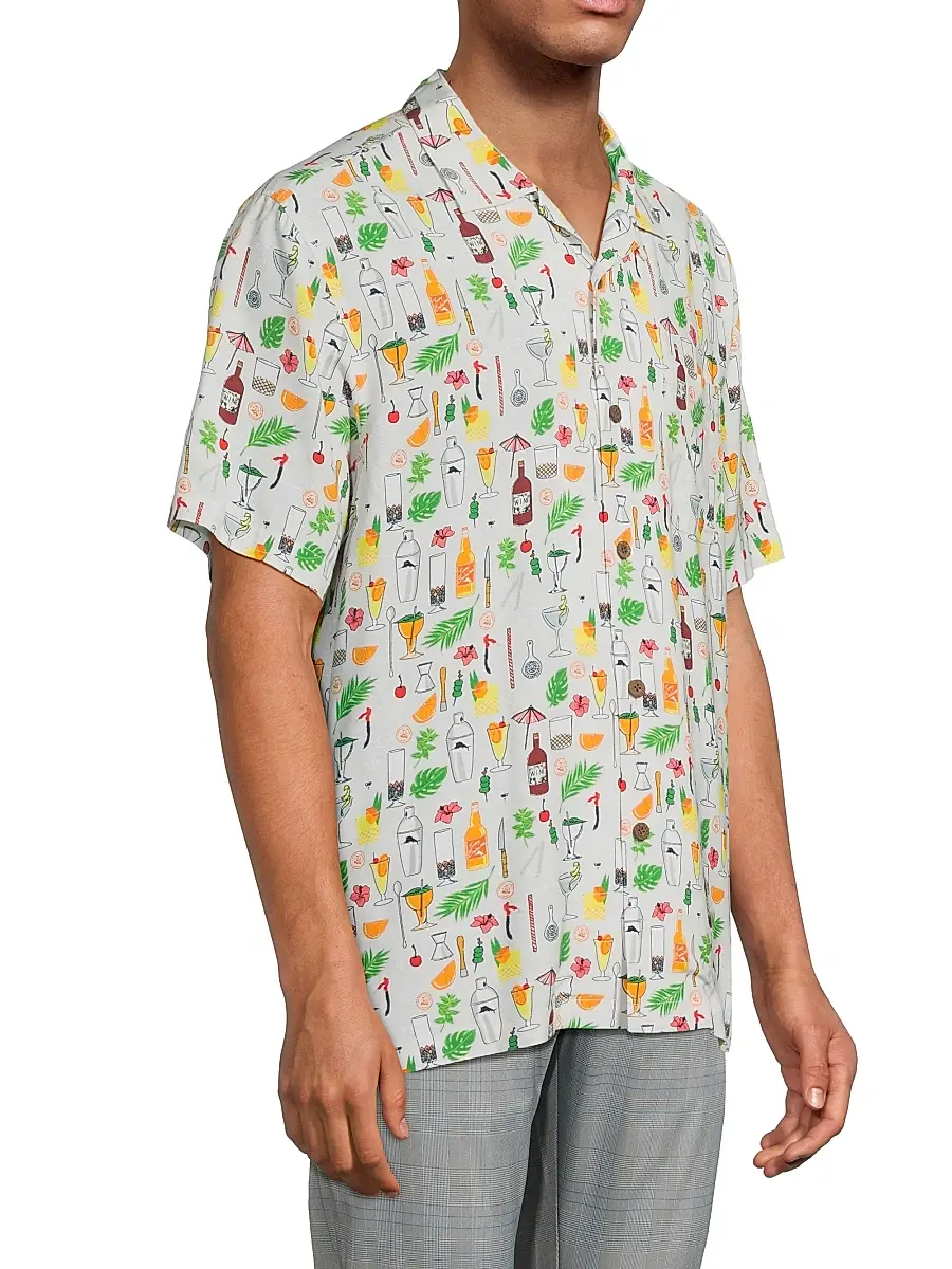 Tommy Bahama Men's Veracruz Cay Lemon Lounge Shirt - Foggy Dew | Thumbnail 4
