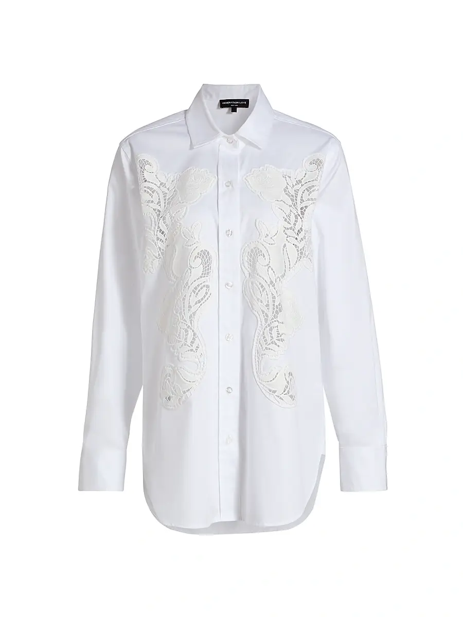Generation Love Women's Bruno Lace Poplin Button-Up Shirt - White | Image 1 Generation Love Women's Bruno Lace Poplin Button-Up Shirt - White | Image 1