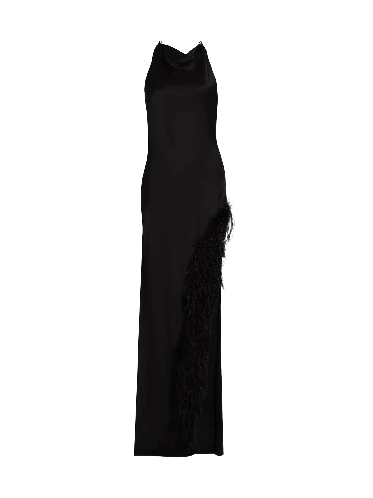 Women's Feather Trim Satin Column Gown Women's Feather Trim Satin Column Gown