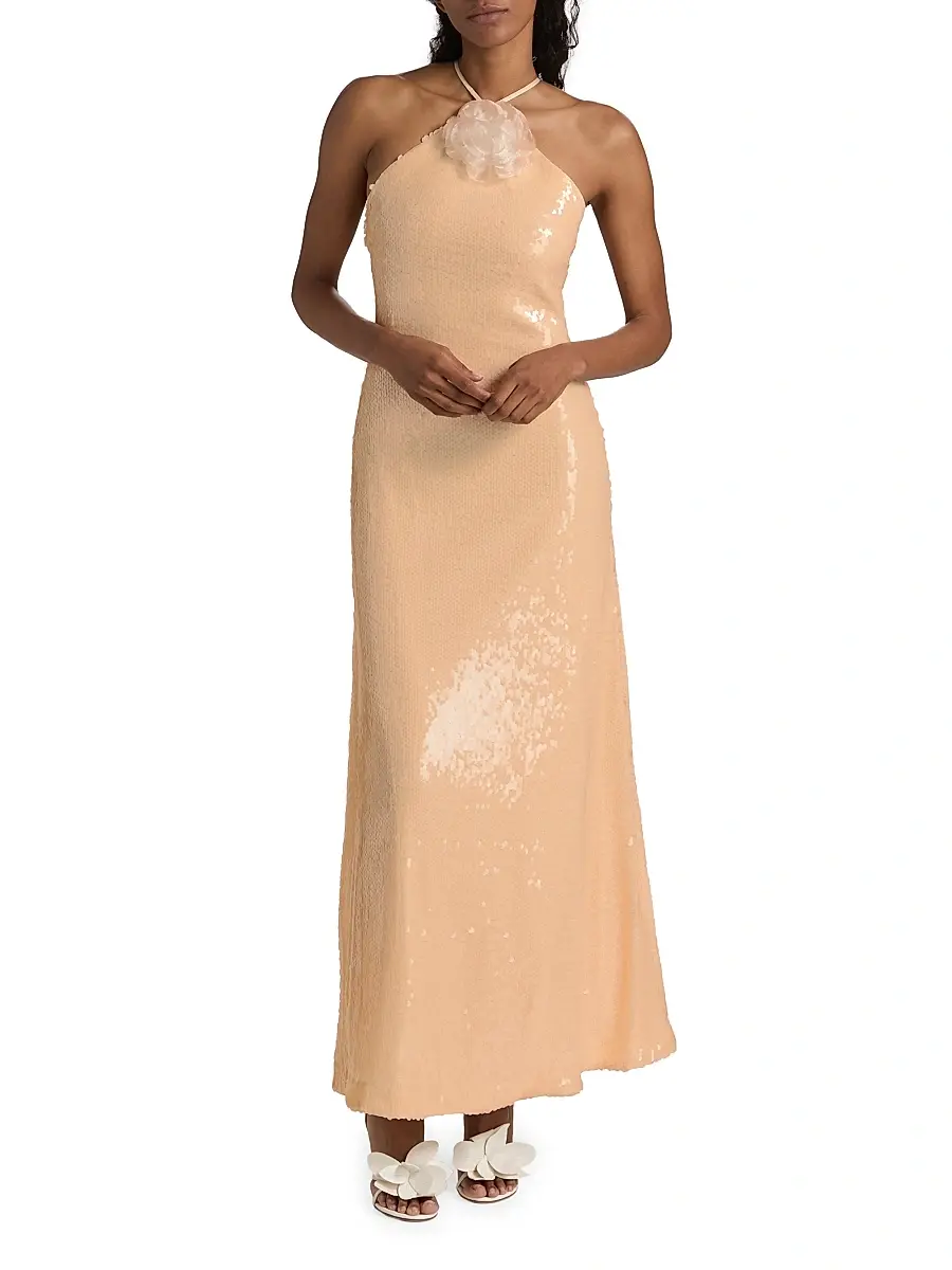 Toccin Women's Monica Sequined Halter Gown | Thumbnail 2