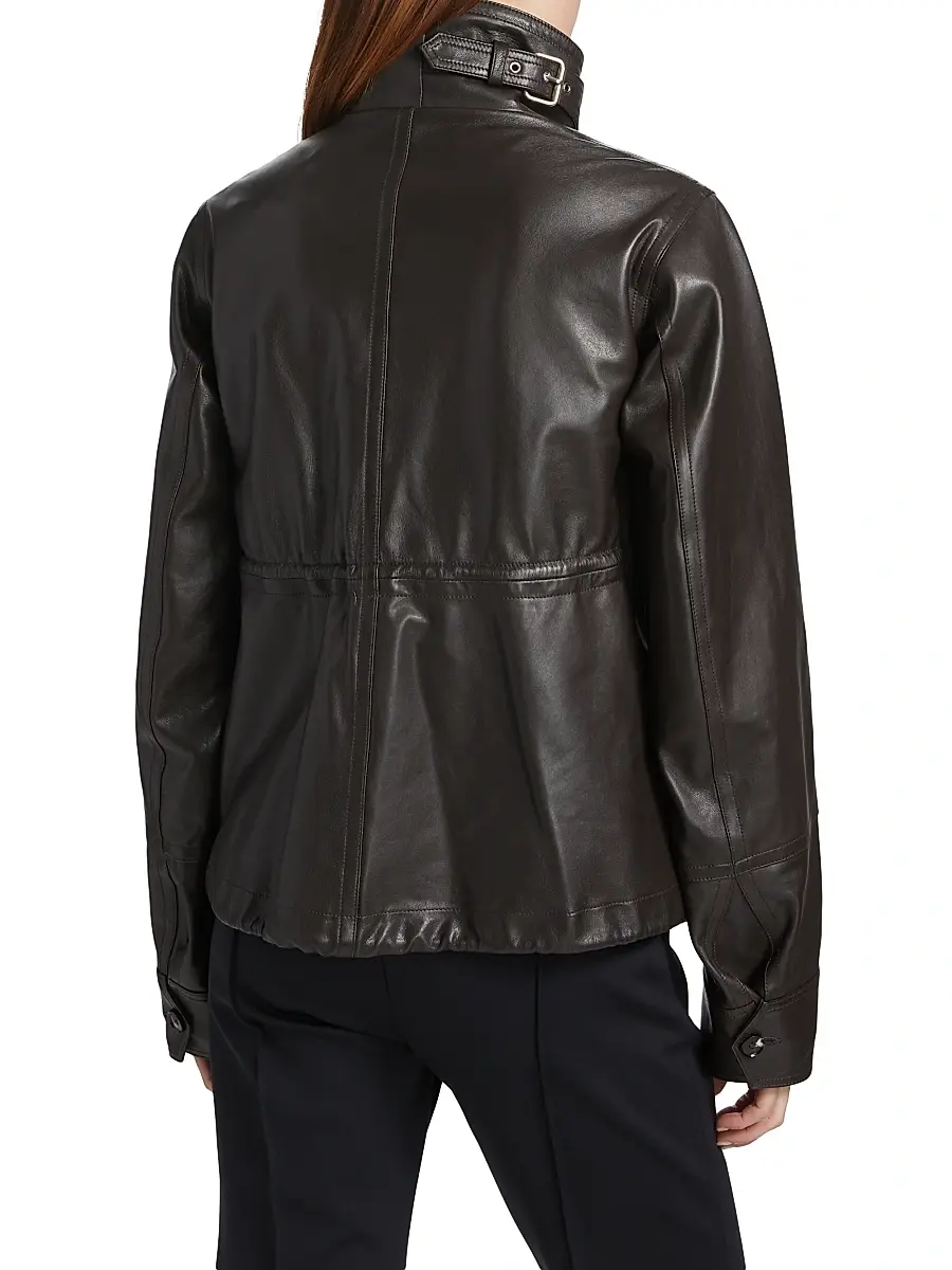 Co Women's Leather Military Jacket - Chocolate | Thumbnail 5 Co Women's Leather Military Jacket - Chocolate | Thumbnail 5