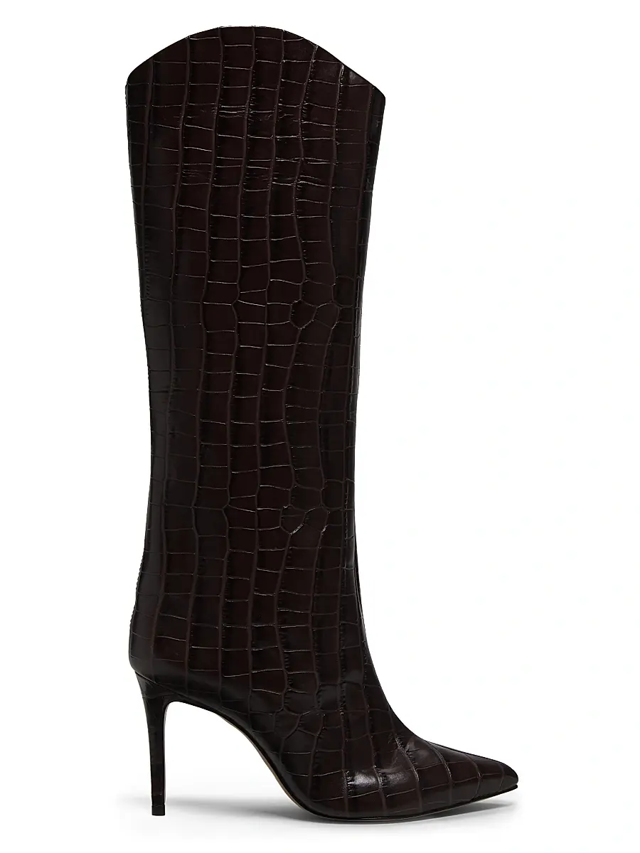 Schutz Women's Maryana 90MM Croc-Embossed Leather Stiletto Boots - Dark Chocolate | Image 1 Schutz Women's Maryana 90MM Croc-Embossed Leather Stiletto Boots - Dark Chocolate | Image 1