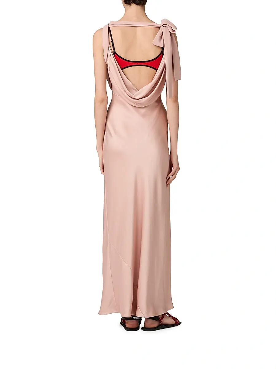 Miu Miu Women's Long Satin Dress - Pink | Thumbnail 3