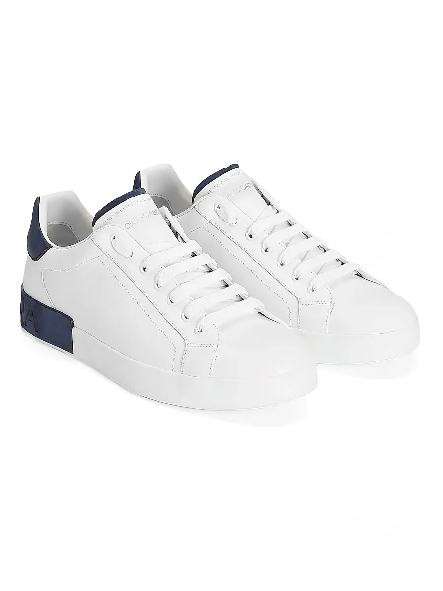 Dolce & Gabbana Men's Portofino Leather Low-Top Sneakers - White Blue | Thumbnail 2 Dolce & Gabbana Men's Portofino Leather Low-Top Sneakers - White Blue | Thumbnail 2