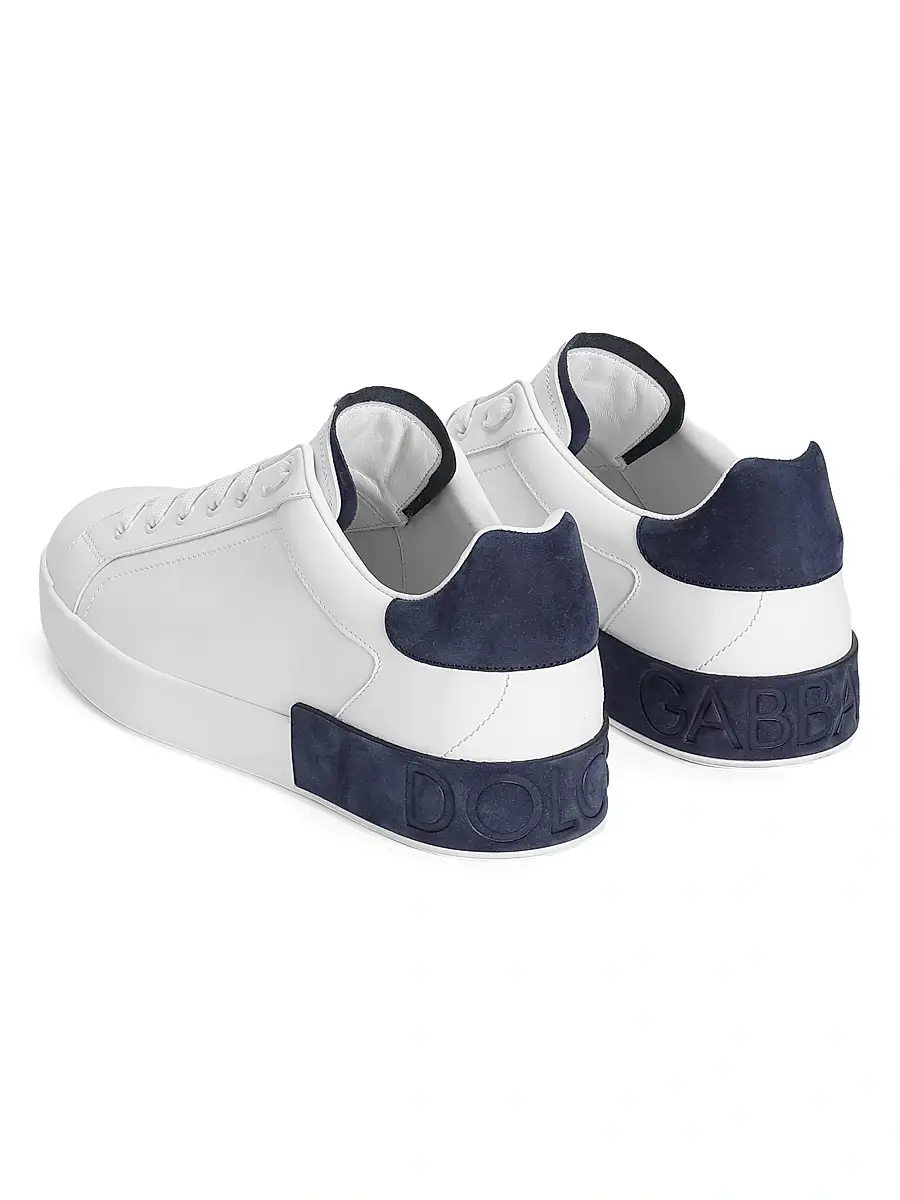 Dolce & Gabbana Men's Portofino Leather Low-Top Sneakers - White Blue | Thumbnail 3 Dolce & Gabbana Men's Portofino Leather Low-Top Sneakers - White Blue | Thumbnail 3