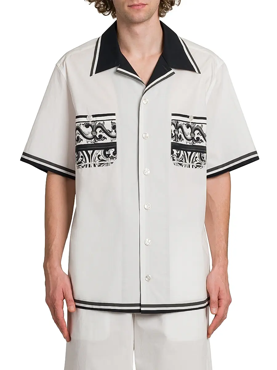 Dolce & Gabbana Men's Poplin Short-Sleeve Shirt - Maiolica Nero | Thumbnail 3 Dolce & Gabbana Men's Poplin Short-Sleeve Shirt - Maiolica Nero | Thumbnail 3