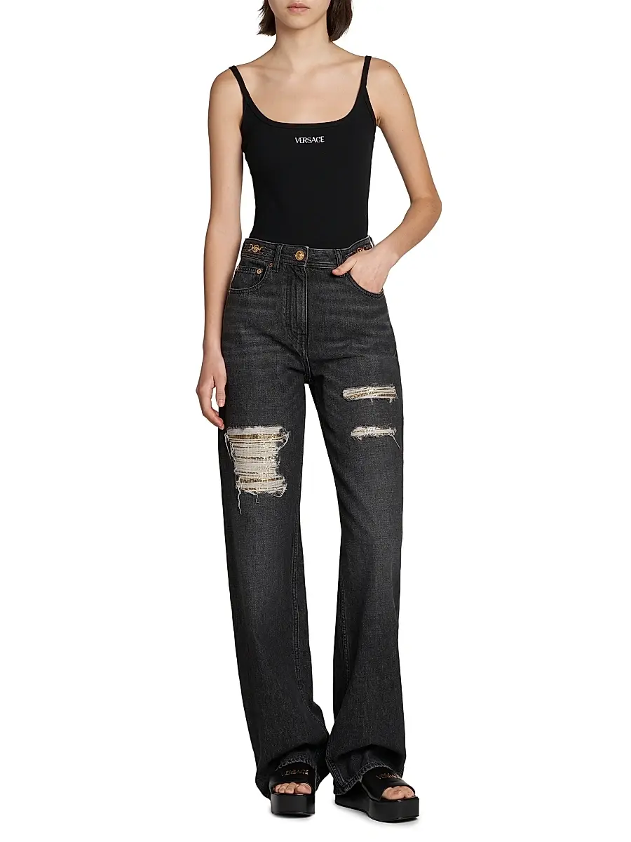 Versace Women's Rib-Knit Stretch Cotton Tank | Thumbnail 2