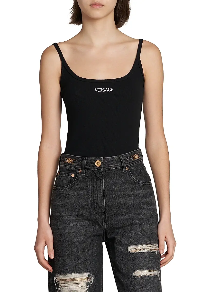 Versace Women's Rib-Knit Stretch Cotton Tank | Thumbnail 3