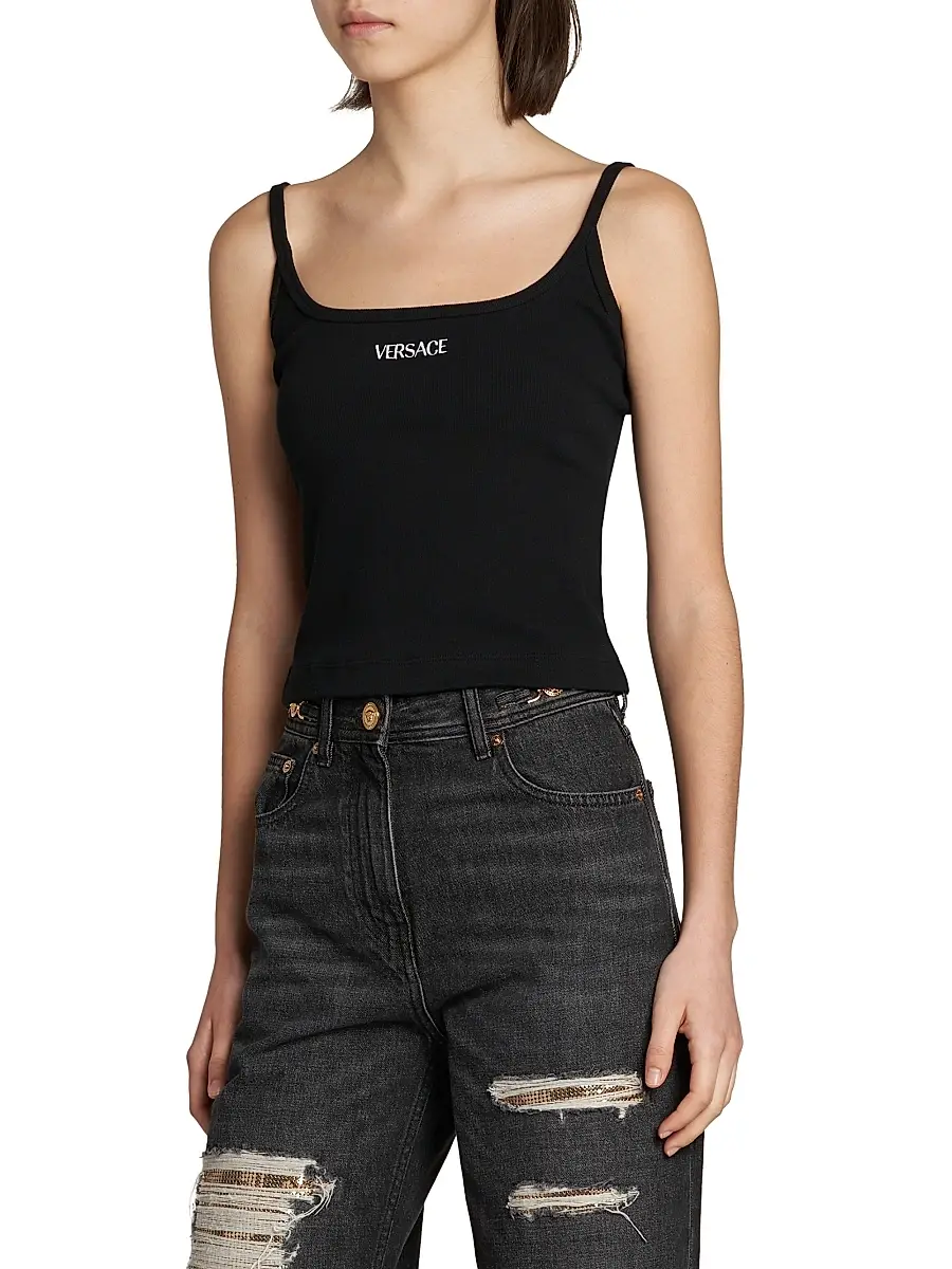 Versace Women's Rib-Knit Stretch Cotton Tank | Thumbnail 4