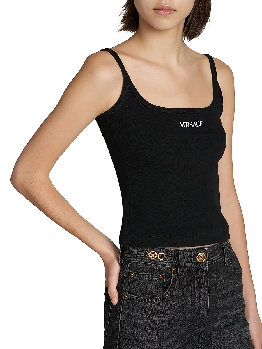 Versace Women's Rib-Knit Stretch Cotton Tank | Thumbnail 6