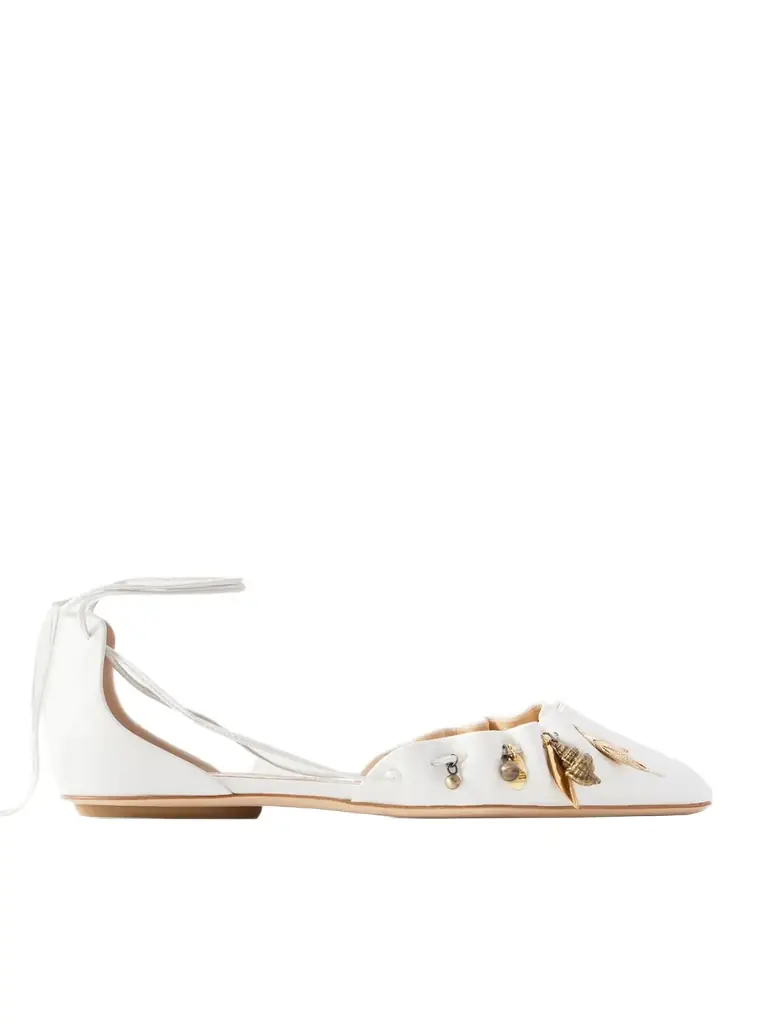 Sea Treasures Embellished Gathered Leather Ballet Flats