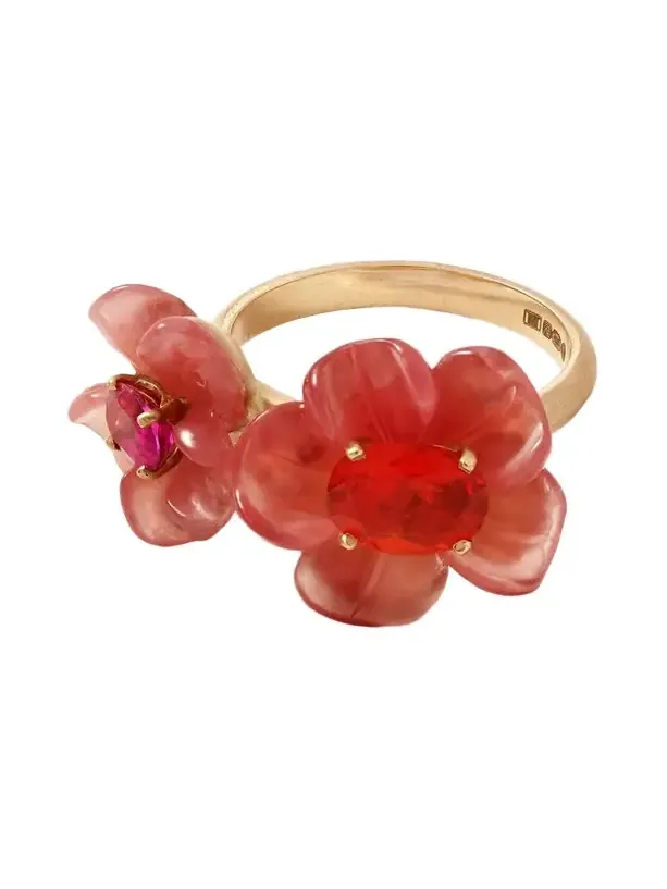 Tropical Flower Duet 18-karat Rose Gold Multi-stone Ring