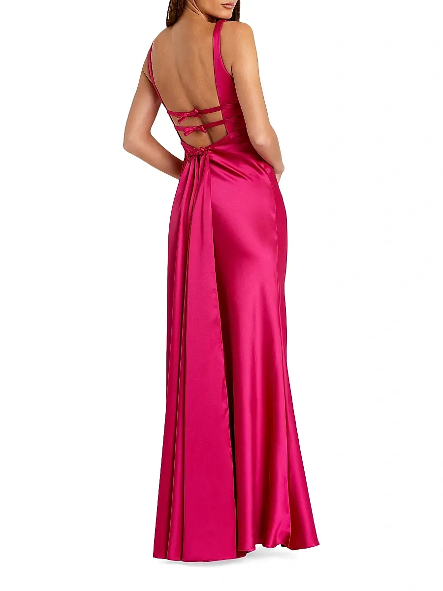 Mac Duggal Women's Prom Bow-Detailed Satin Sleeveless Gown | Thumbnail 2 Mac Duggal Women's Prom Bow-Detailed Satin Sleeveless Gown | Thumbnail 2