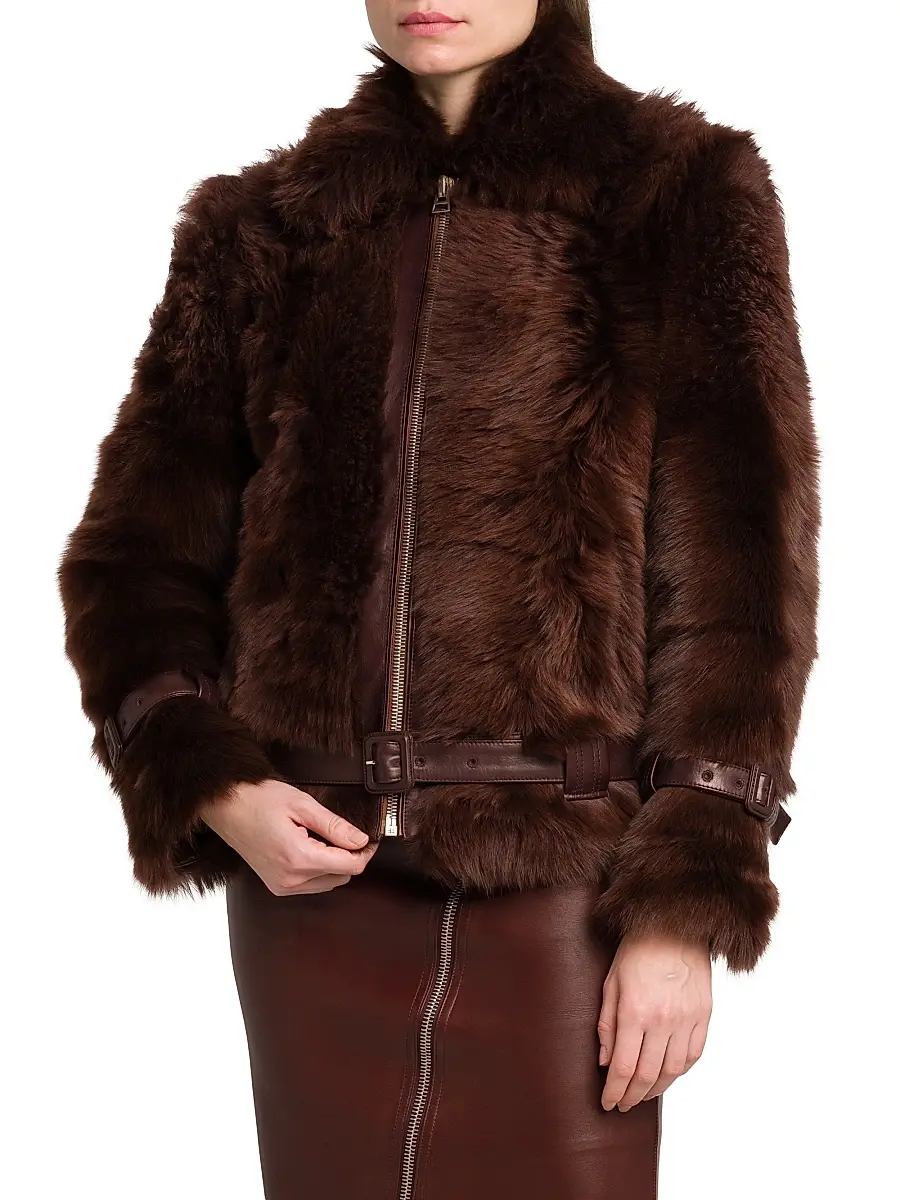 Tom Ford Women's Velour Shearling Zip Jacket | Thumbnail 4 Tom Ford Women's Velour Shearling Zip Jacket | Thumbnail 4