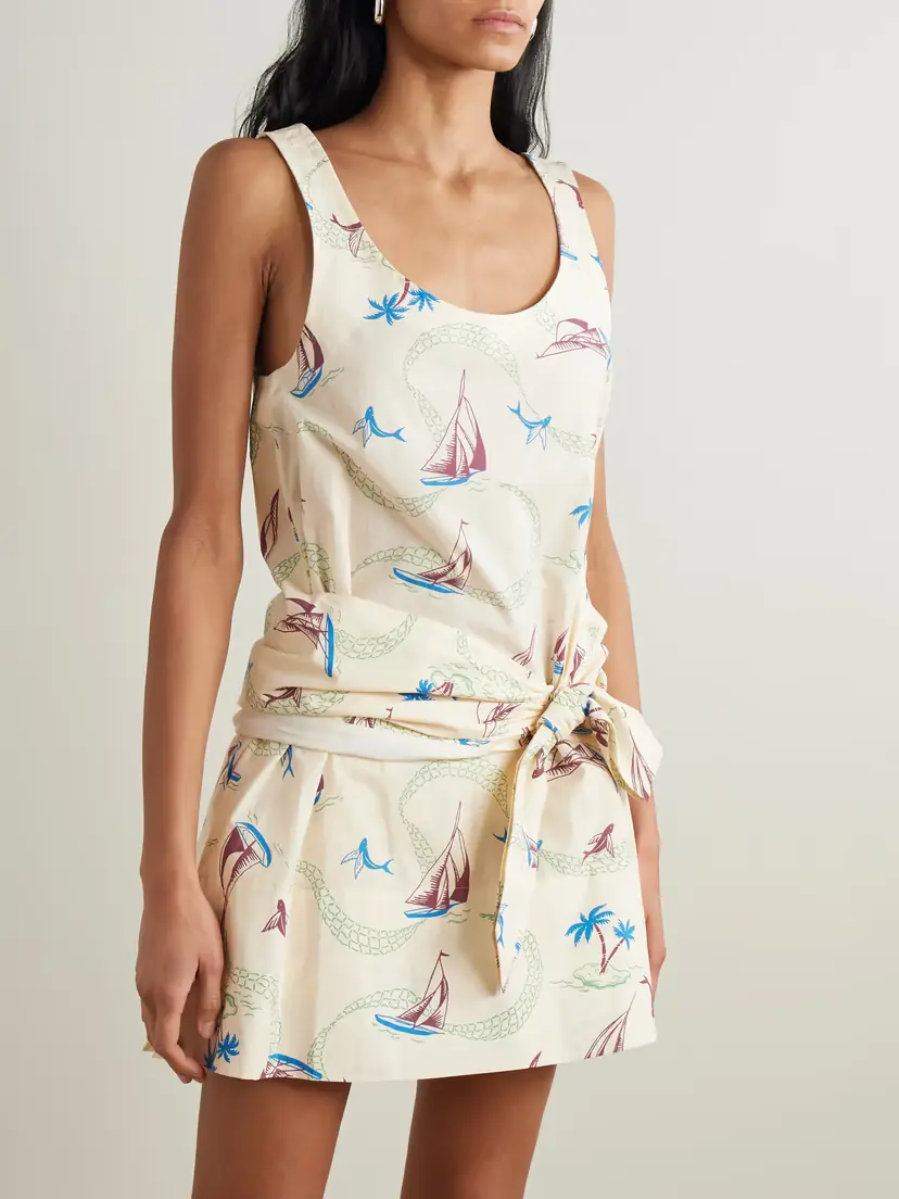 Rabanne Bow-detailed Printed Cotton Mini Dress | Thumbnail 3 Rabanne Bow-detailed Printed Cotton Mini Dress | Thumbnail 3