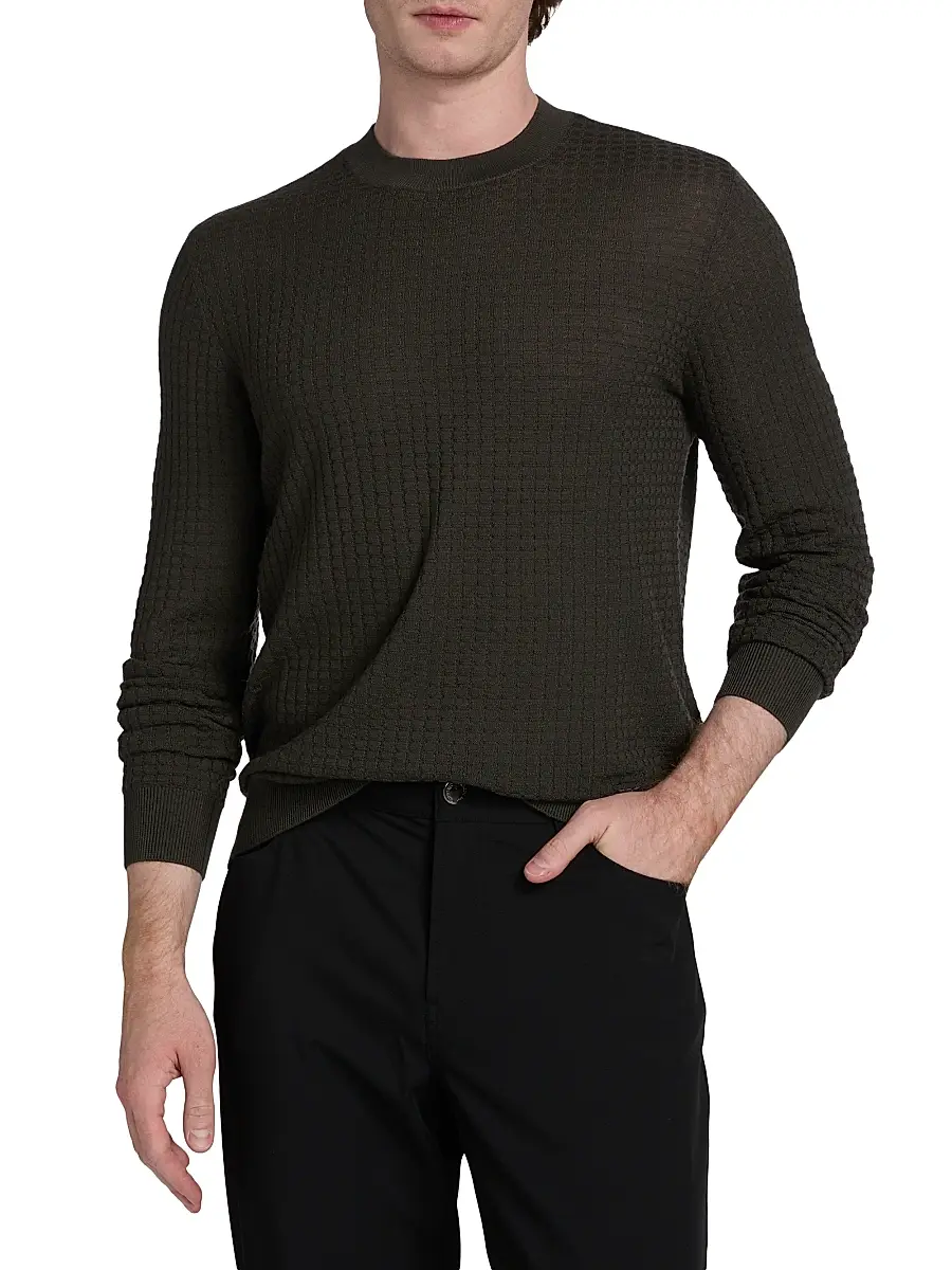 Emporio Armani Men's Wool Crewneck Lattice Sweater | Thumbnail 3 Emporio Armani Men's Wool Crewneck Lattice Sweater | Thumbnail 3