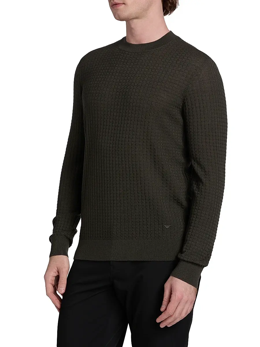 Emporio Armani Men's Wool Crewneck Lattice Sweater | Thumbnail 4 Emporio Armani Men's Wool Crewneck Lattice Sweater | Thumbnail 4
