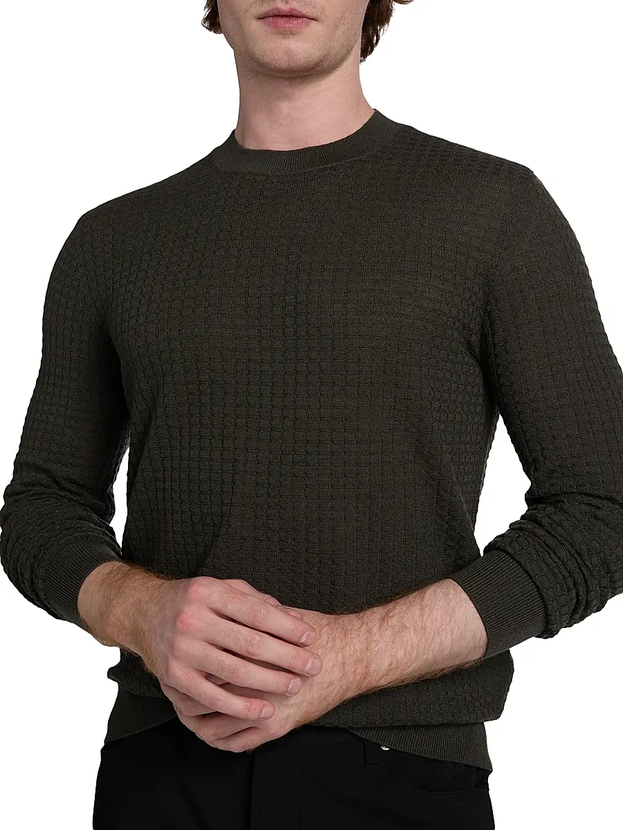 Emporio Armani Men's Wool Crewneck Lattice Sweater | Thumbnail 6 Emporio Armani Men's Wool Crewneck Lattice Sweater | Thumbnail 6