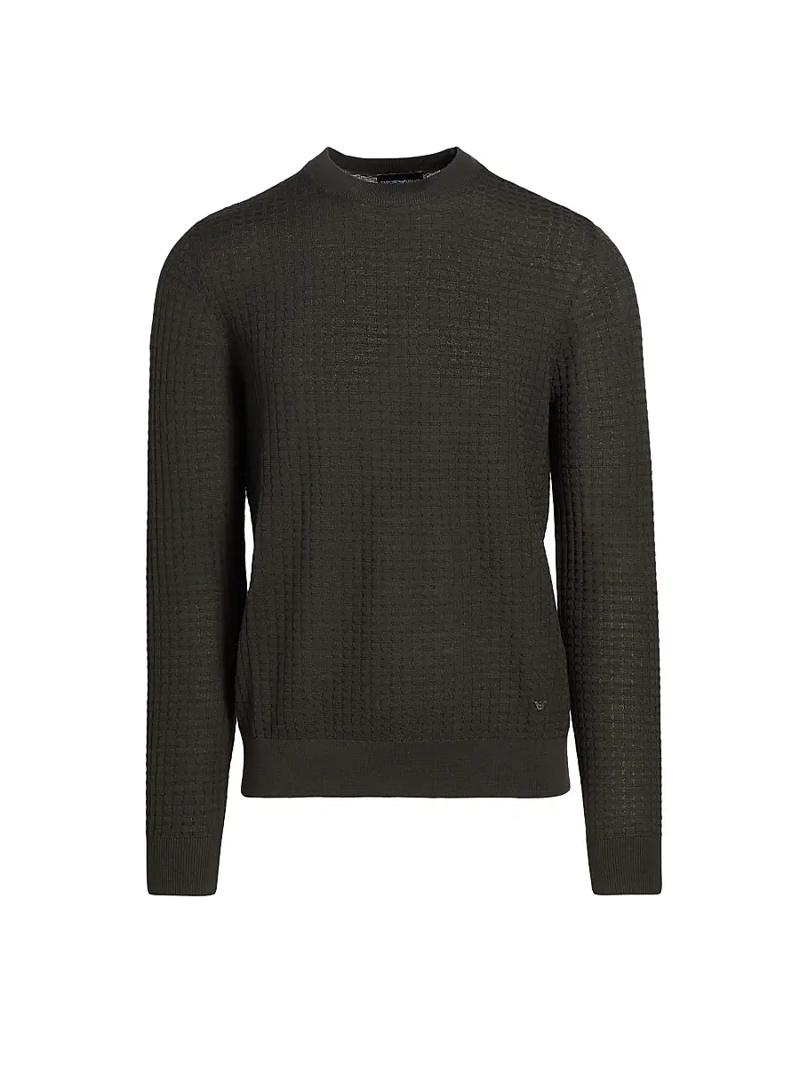 Emporio Armani Men's Wool Crewneck Lattice Sweater