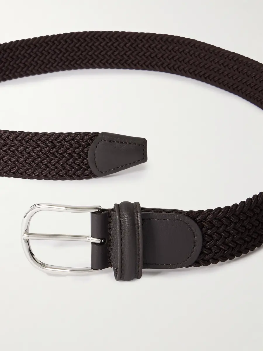 Anderson's 3.5cm Leather-Trimmed Woven Elastic Belt - Men | Thumbnail 2 Anderson's 3.5cm Leather-Trimmed Woven Elastic Belt - Men | Thumbnail 2