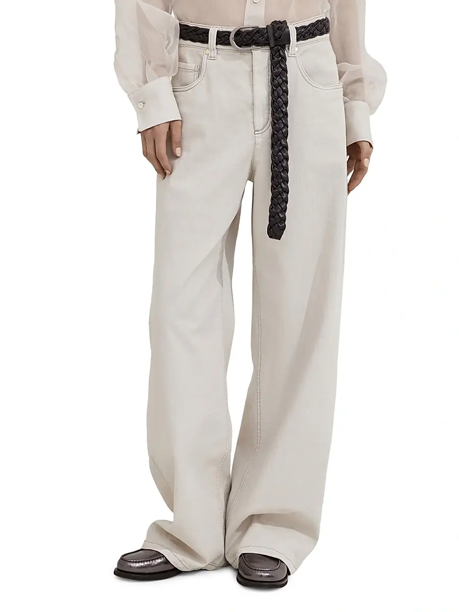 Brunello Cucinelli Women's Stretch Dyed Denim Loose Barrel Trousers - Cool Beige | Thumbnail 2