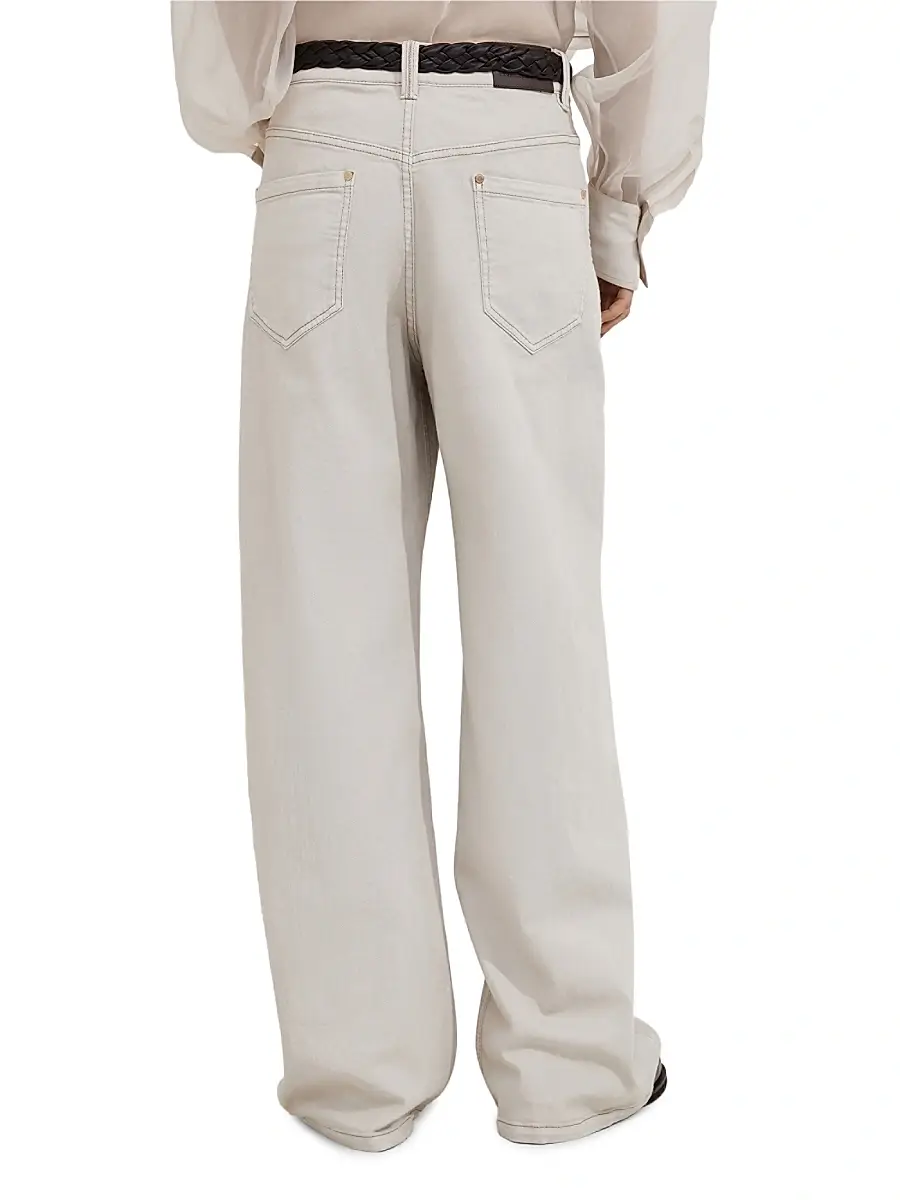 Brunello Cucinelli Women's Stretch Dyed Denim Loose Barrel Trousers - Cool Beige | Thumbnail 3
