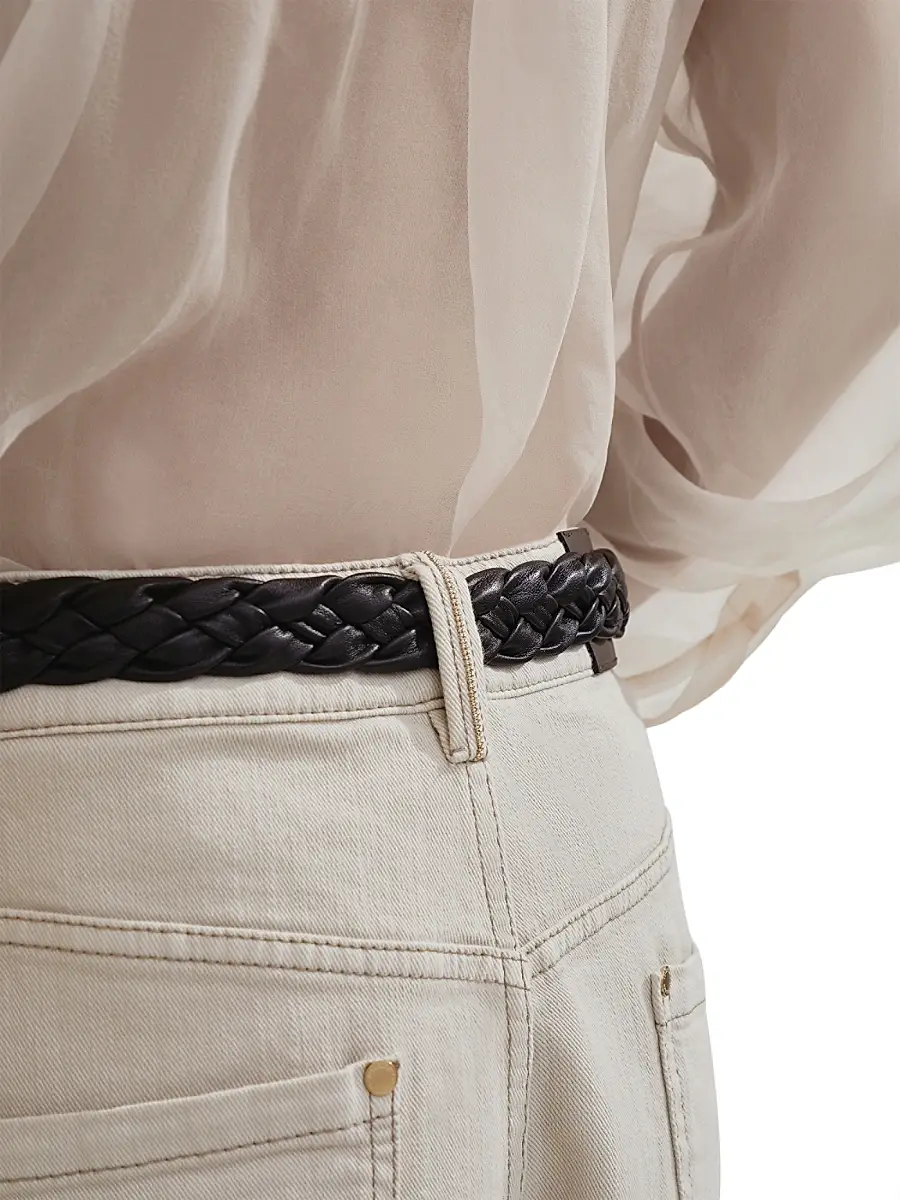 Brunello Cucinelli Women's Stretch Dyed Denim Loose Barrel Trousers - Cool Beige | Thumbnail 4