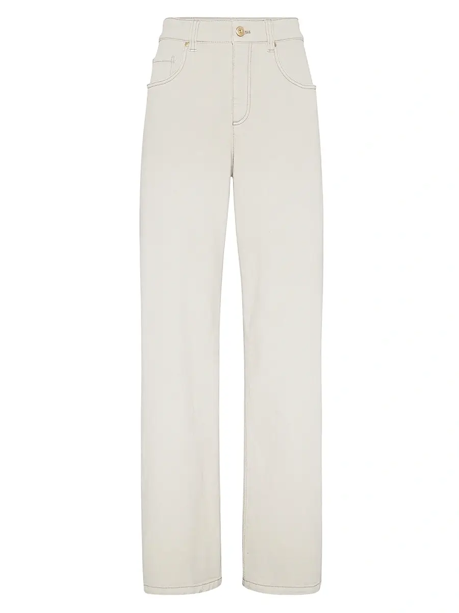 Brunello Cucinelli Women's Stretch Dyed Denim Loose Barrel Trousers - Cool Beige | Image 1 Brunello Cucinelli Women's Stretch Dyed Denim Loose Barrel Trousers - Cool Beige | Image 1