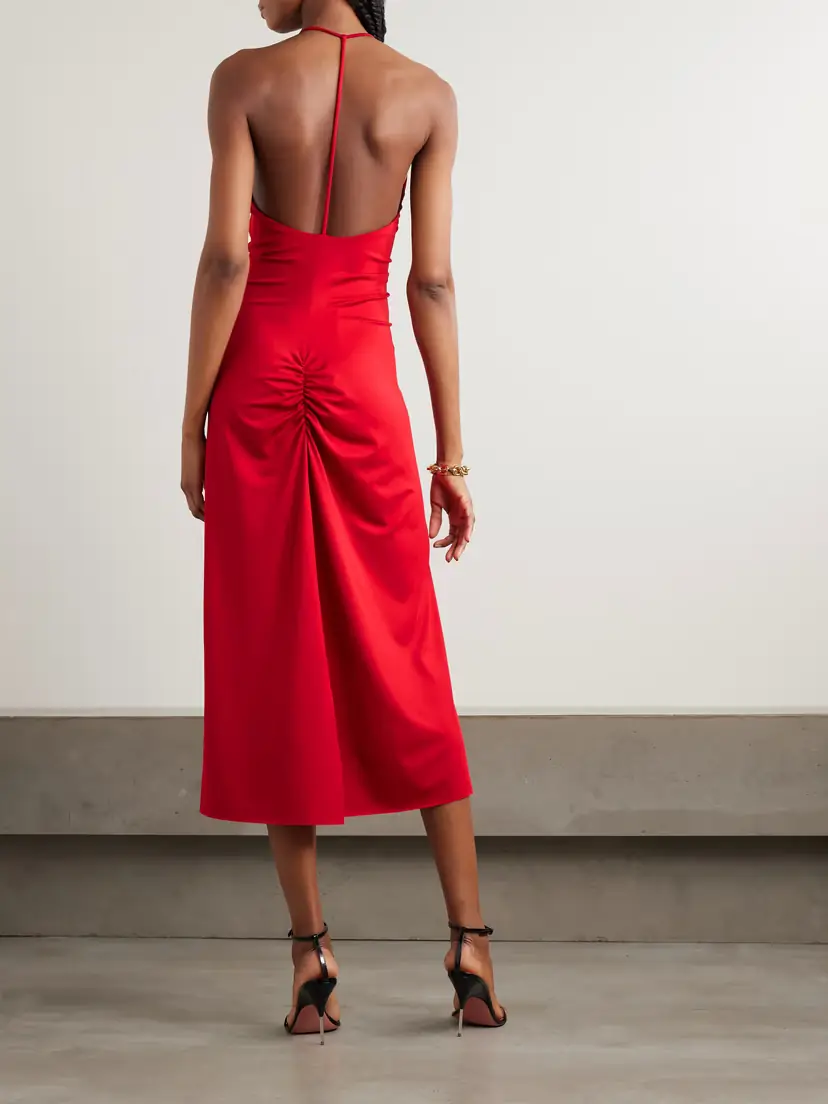 Victoria Beckham Cutout Ruched Satin-jersey Midi Dress | Thumbnail 3