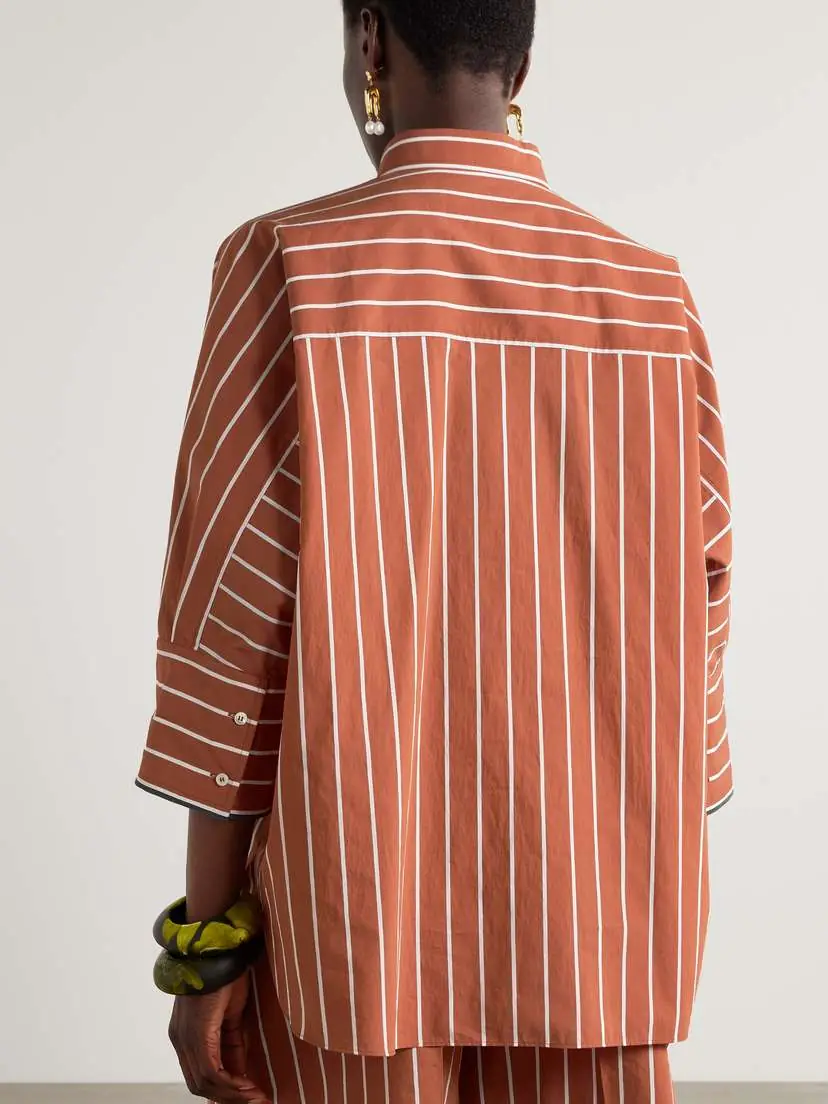 Brunello Cucinelli Bead-embellished Striped Cotton-blend Poplin Shirt | Thumbnail 3