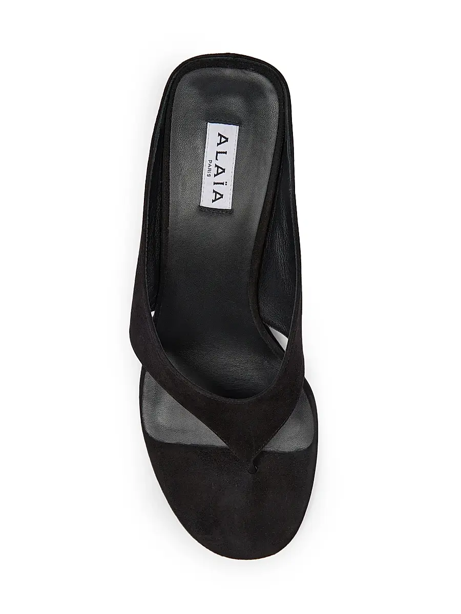 ALAIA Women's 75MM Slip-On Suede Wedge Sandals - Noir | Thumbnail 5