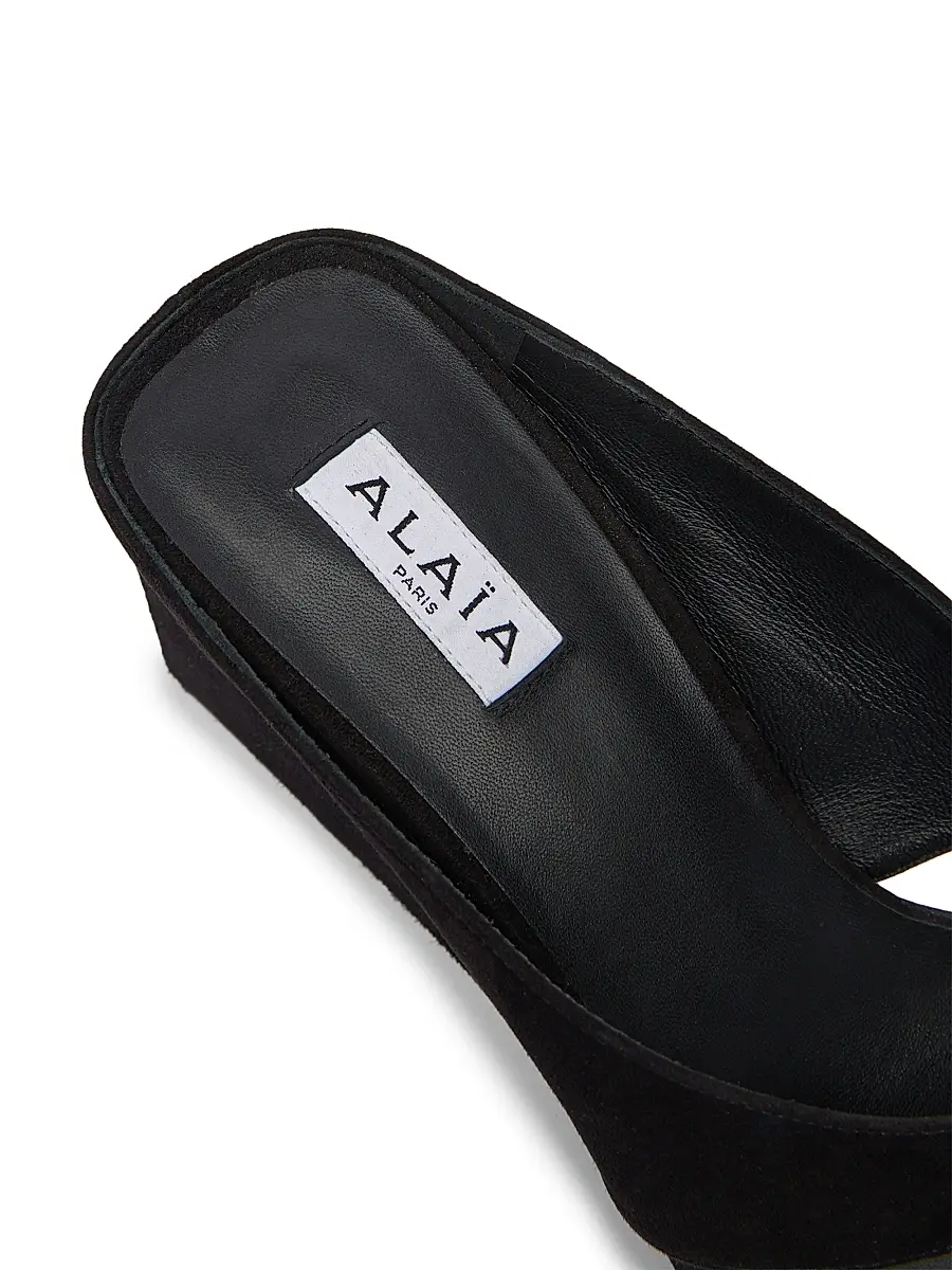 ALAIA Women's 75MM Slip-On Suede Wedge Sandals - Noir | Thumbnail 7