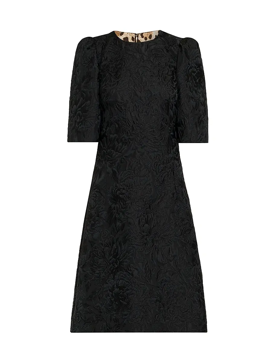 Dolce & Gabbana Women's Brocade Leopard-Lined Midi-Dress - Nero - Size 0 | Image 1 Dolce & Gabbana Women's Brocade Leopard-Lined Midi-Dress - Nero - Size 0 | Image 1