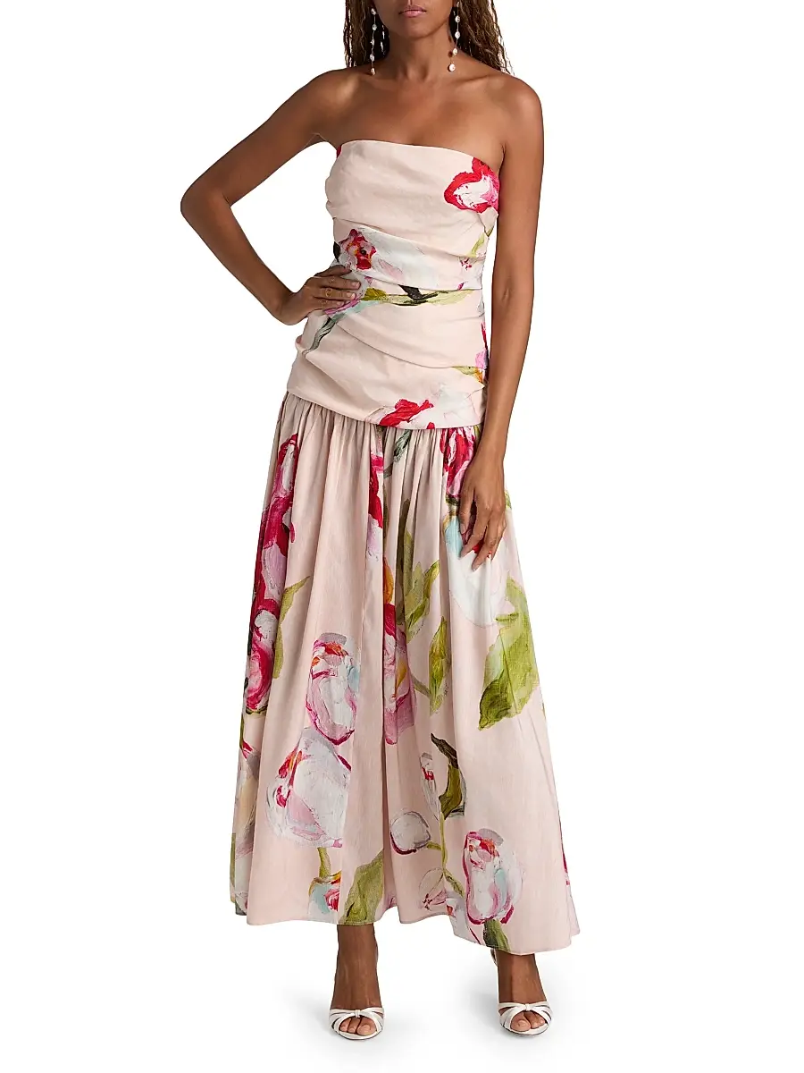 ACLER Women's Nershall Watercolor Pintucked Strapless Maxi Dress | Thumbnail 3 ACLER Women's Nershall Watercolor Pintucked Strapless Maxi Dress | Thumbnail 3