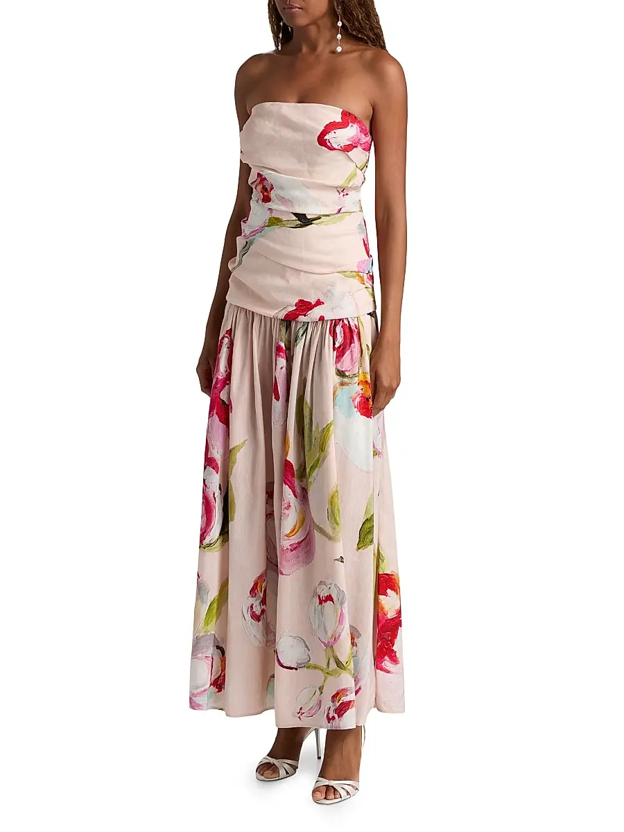 ACLER Women's Nershall Watercolor Pintucked Strapless Maxi Dress | Thumbnail 4 ACLER Women's Nershall Watercolor Pintucked Strapless Maxi Dress | Thumbnail 4