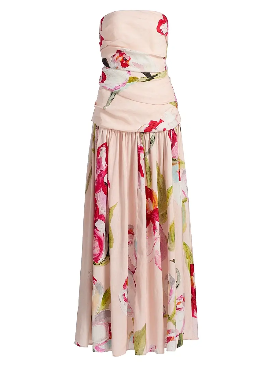 ACLER Women's Nershall Watercolor Pintucked Strapless Maxi Dress