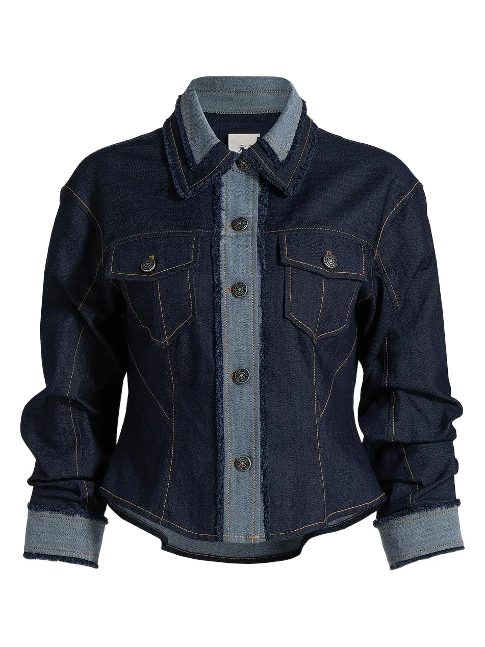 Women's Stretch-Cotton Contrast-Stitch Crop Jacket