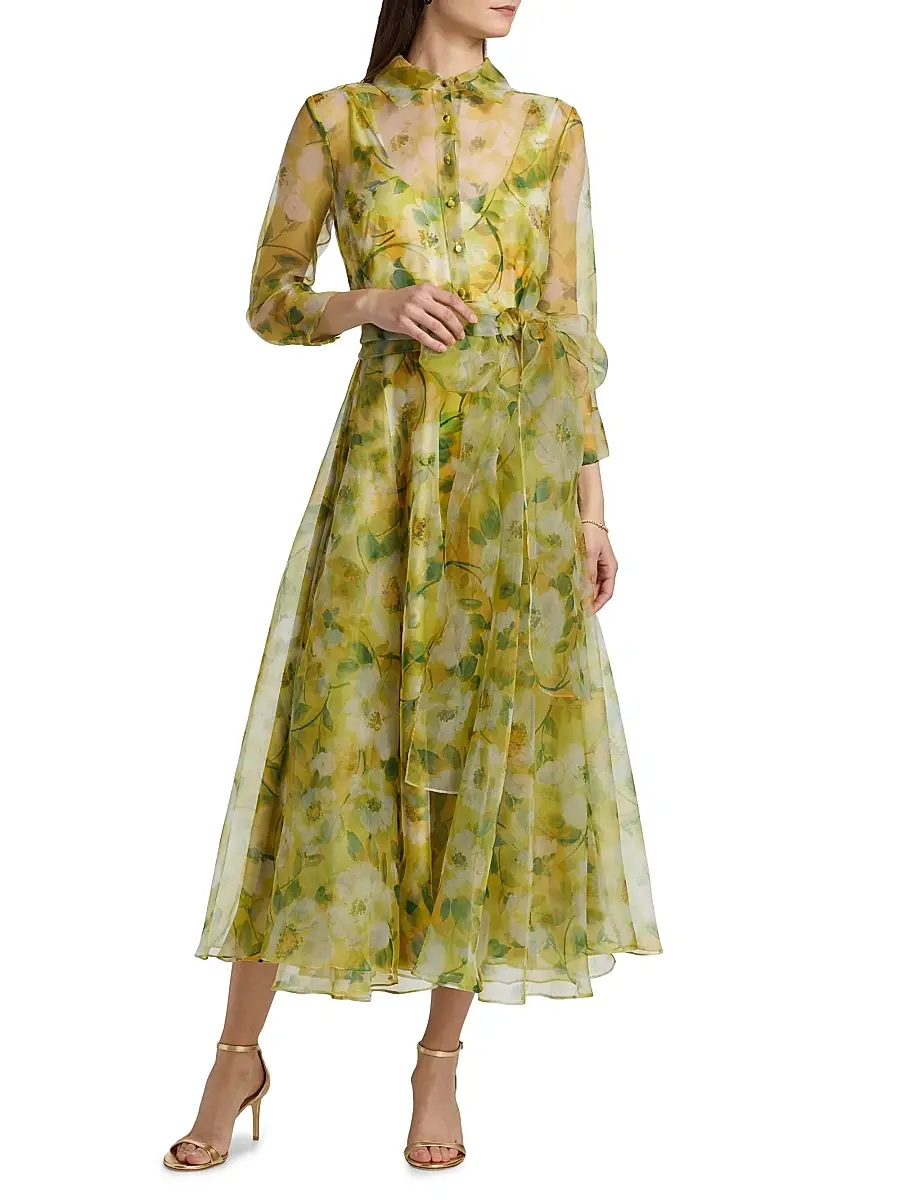 Theia Women's Magdalene Organza Shirt Dress - Blossom Glow | Thumbnail 3 Theia Women's Magdalene Organza Shirt Dress - Blossom Glow | Thumbnail 3