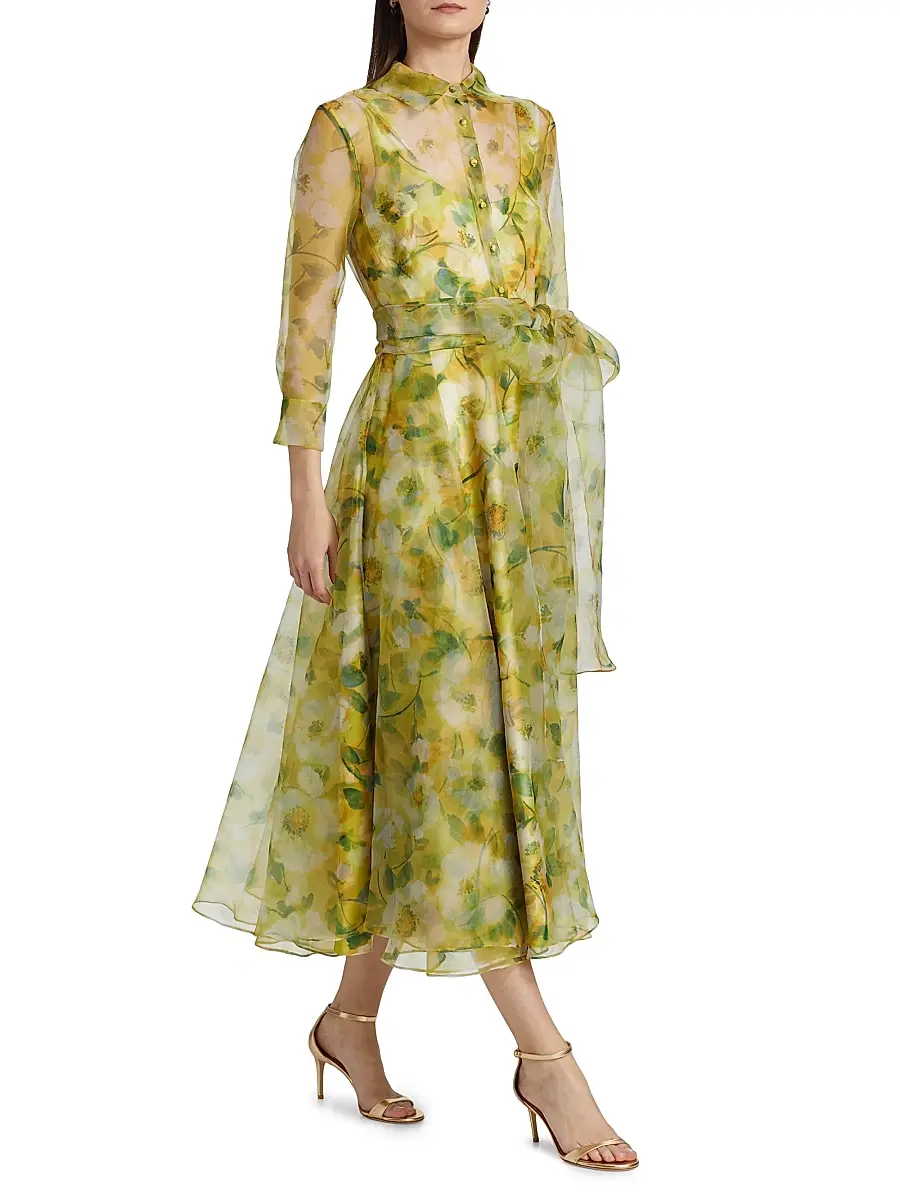 Theia Women's Magdalene Organza Shirt Dress - Blossom Glow | Thumbnail 4 Theia Women's Magdalene Organza Shirt Dress - Blossom Glow | Thumbnail 4