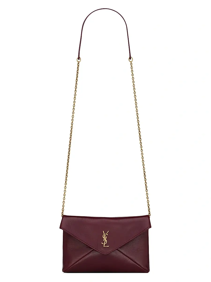Saint Laurent Women's Cassandre Chain Pouch in Shiny Leather - Dark Ruby | Image 1 Saint Laurent Women's Cassandre Chain Pouch in Shiny Leather - Dark Ruby | Image 1