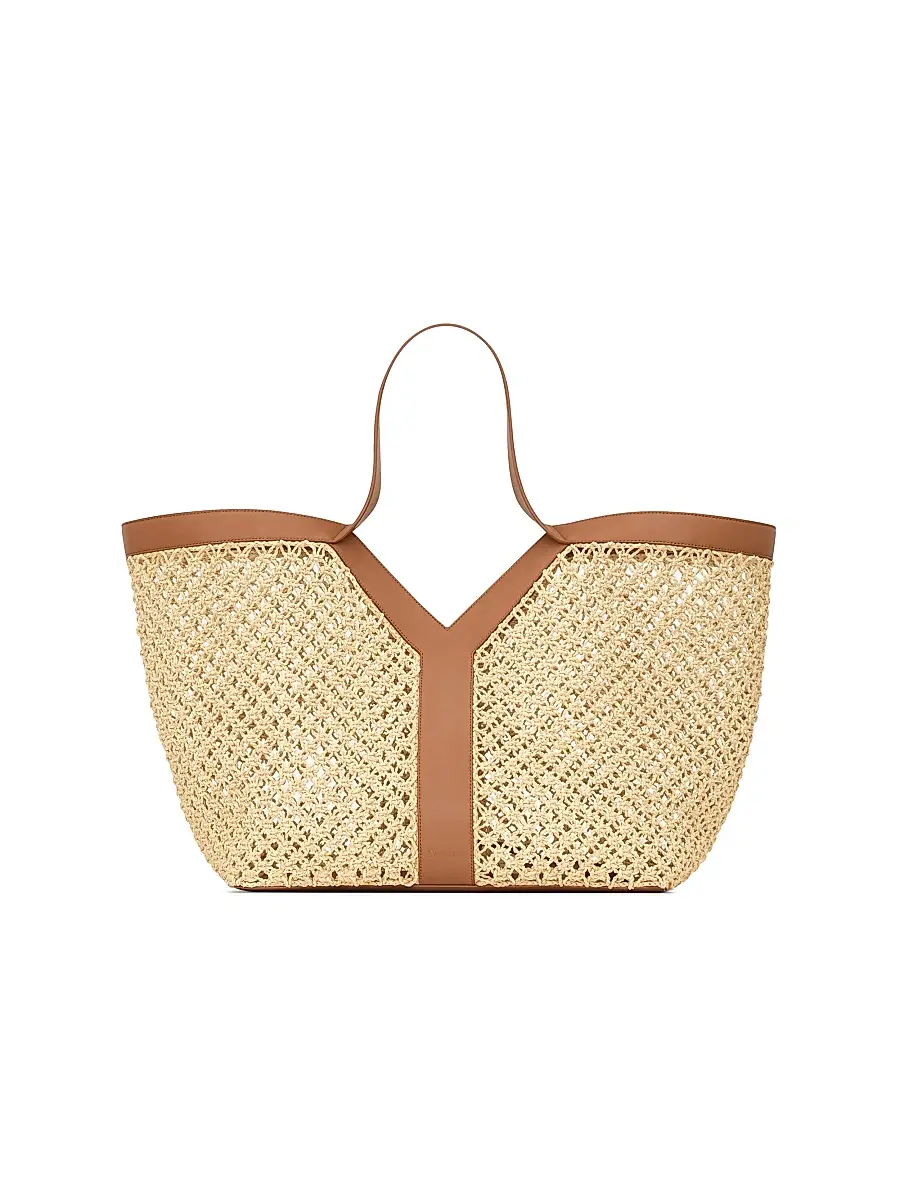 Saint Laurent Women's Y Tote Bag in Raffia - Natural And Brick | Image 1 Saint Laurent Women's Y Tote Bag in Raffia - Natural And Brick | Image 1