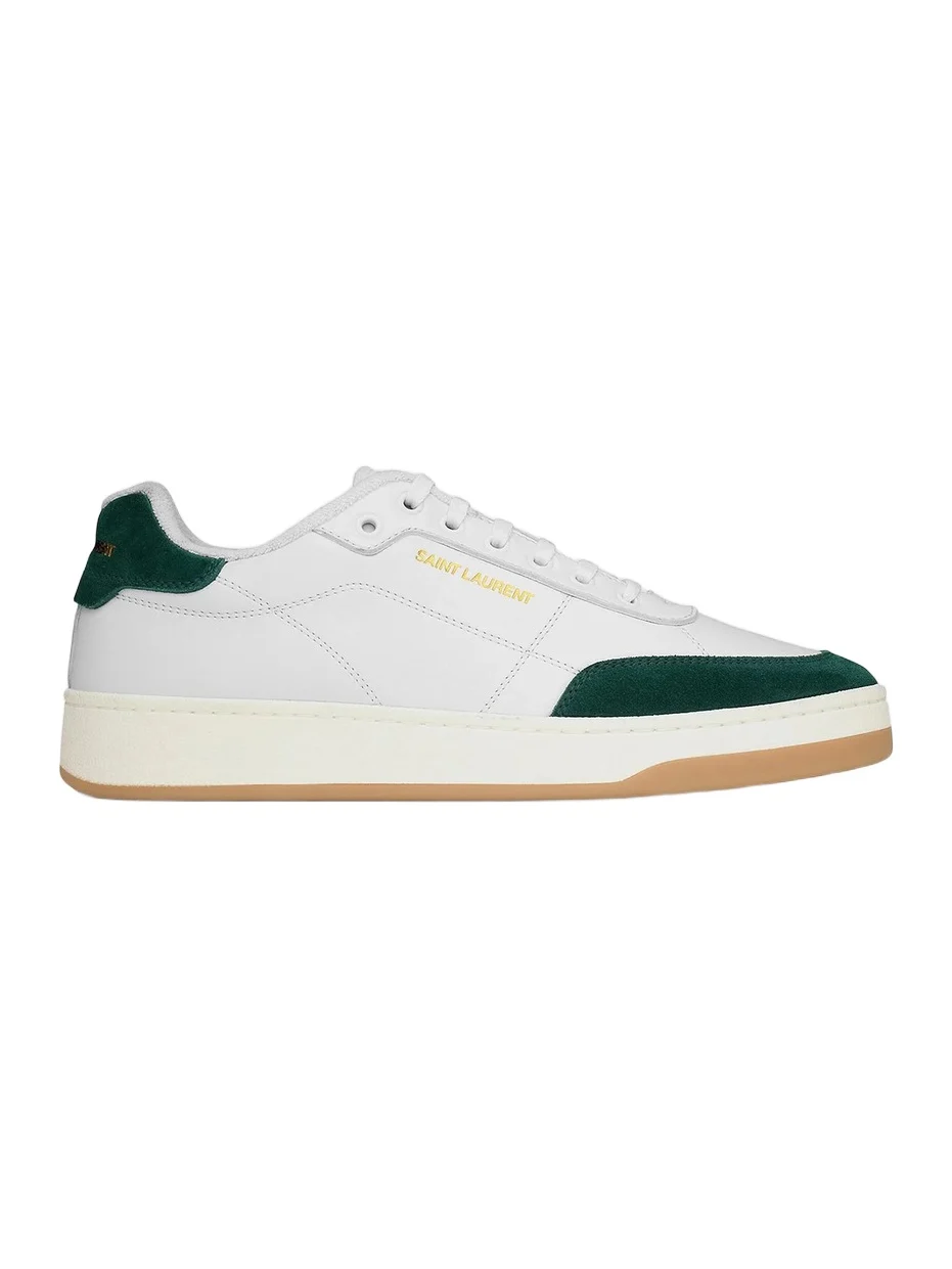 Saint Laurent Men's SL61 Sneakers in Smooth Leather - Optic White Bottle Green