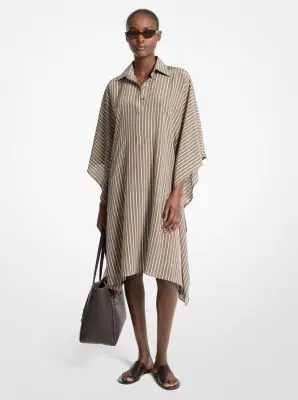 Michael Kors Collection Striped Crepe de Chine Caftan Shirtdress in Brown | Thumbnail 2