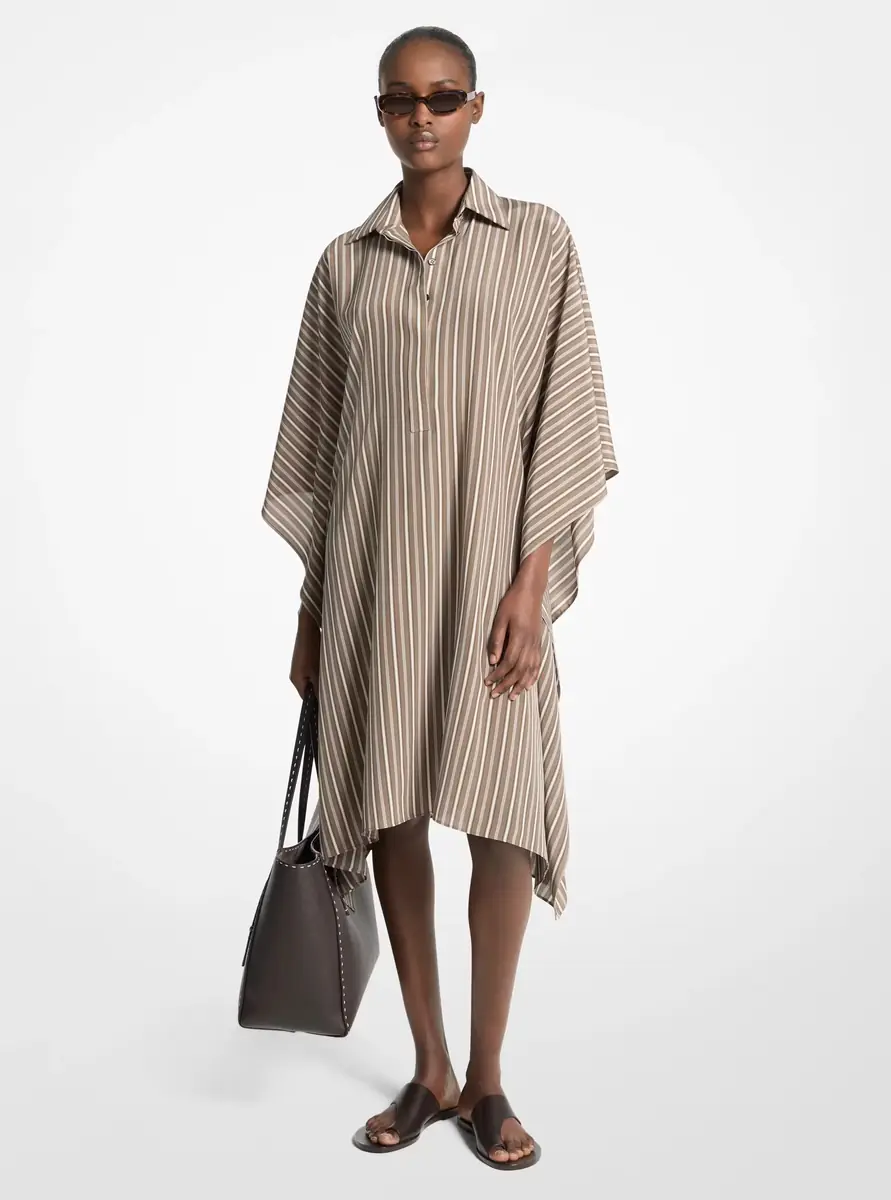 Michael Kors Collection Striped Crepe de Chine Caftan Shirtdress in Brown | Thumbnail 6