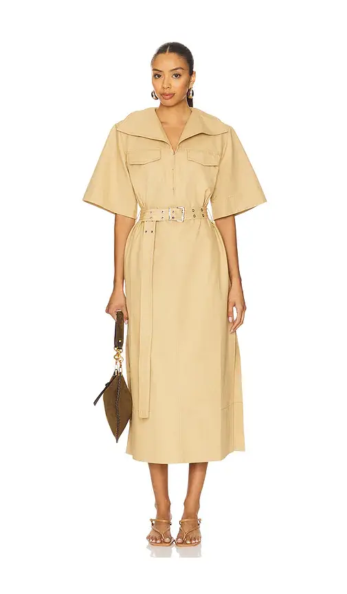 Ganni Classic Summer Suiting Cowl Neck Long Dress | Thumbnail 2