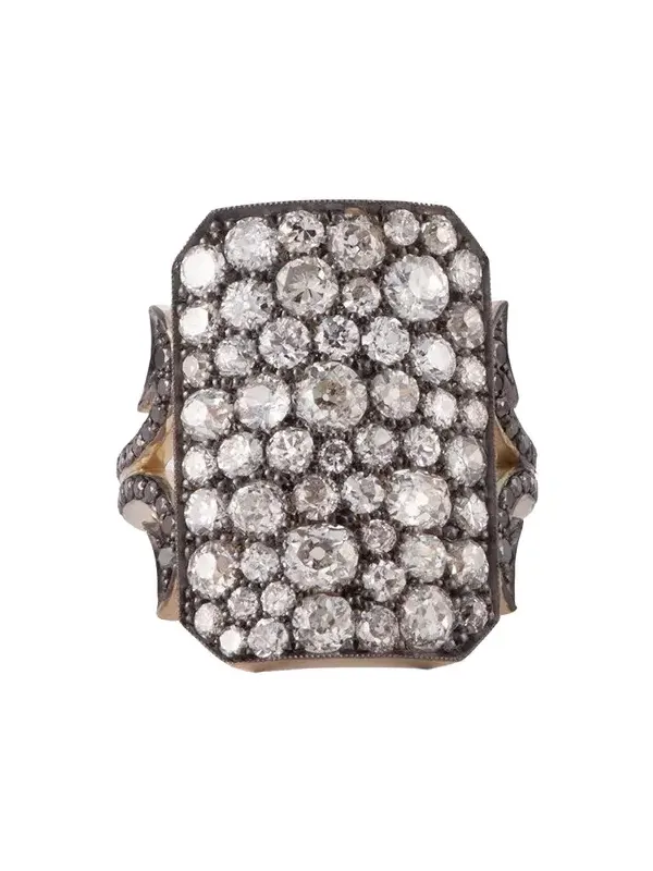 Old Euro Black Diamond Ten Table Ring